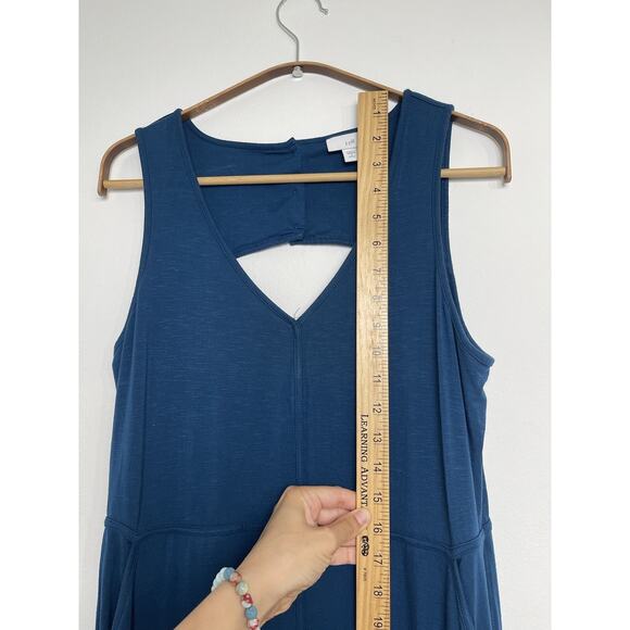J Jill Dress Womens SP Blue Maxi Tank Keyhole Button Back Sun Dress Stretch - Picture 4 of 11